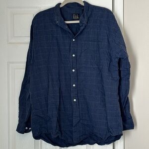 Jos A. Bank Dark Blue Windowpane Dress Shirt Long Sleeve Collared Size XL